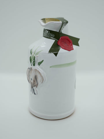 Galantino Premium Medium Fruity Extra Virgin Olive Oil with Garlic, in Handmade, Hand-painted Ceramic Jar, 250ml