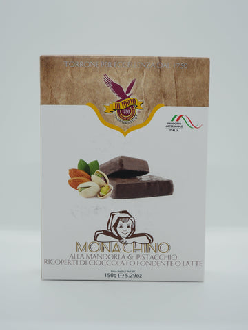 Monachino with Almonds & Pistachios Covered in Dark or Milk Chocolate, Individually Wrapped